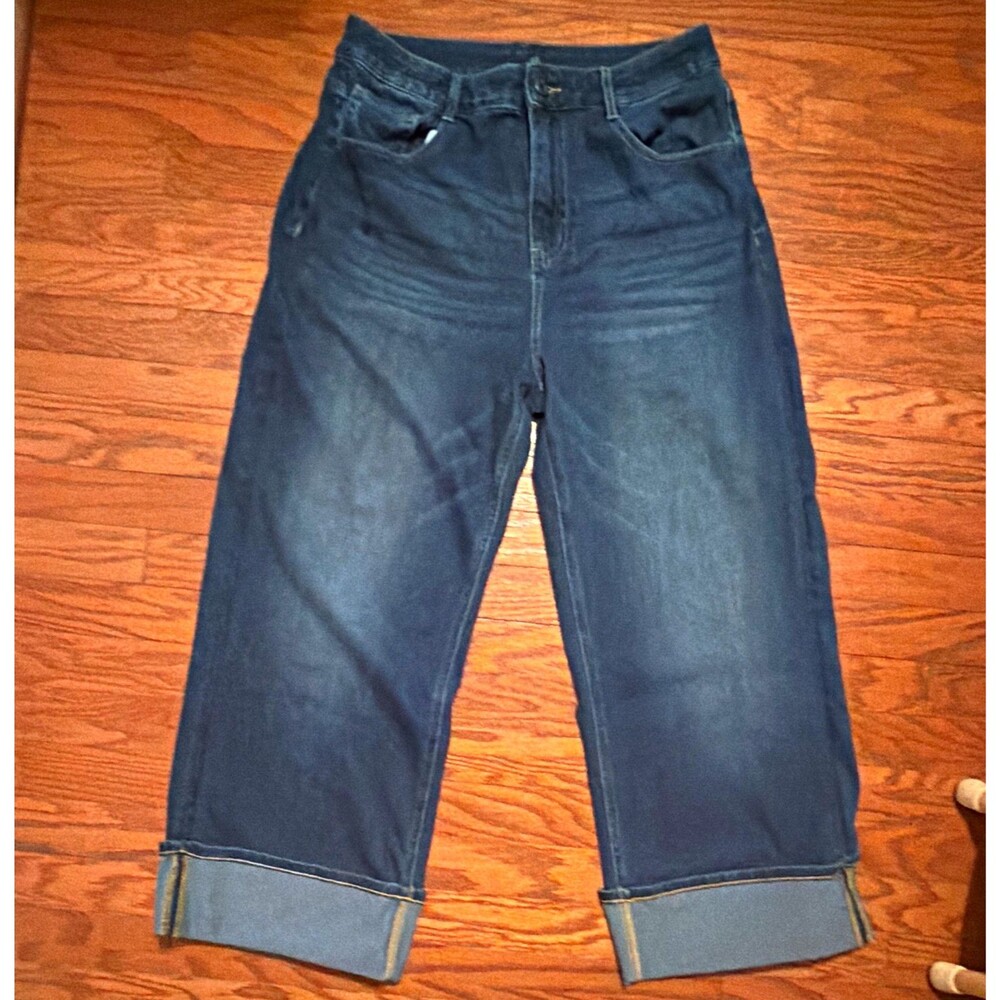 Talbots Women's Size Large Five-Pocket Dark Wash Blue Straight Cuffed Jeans